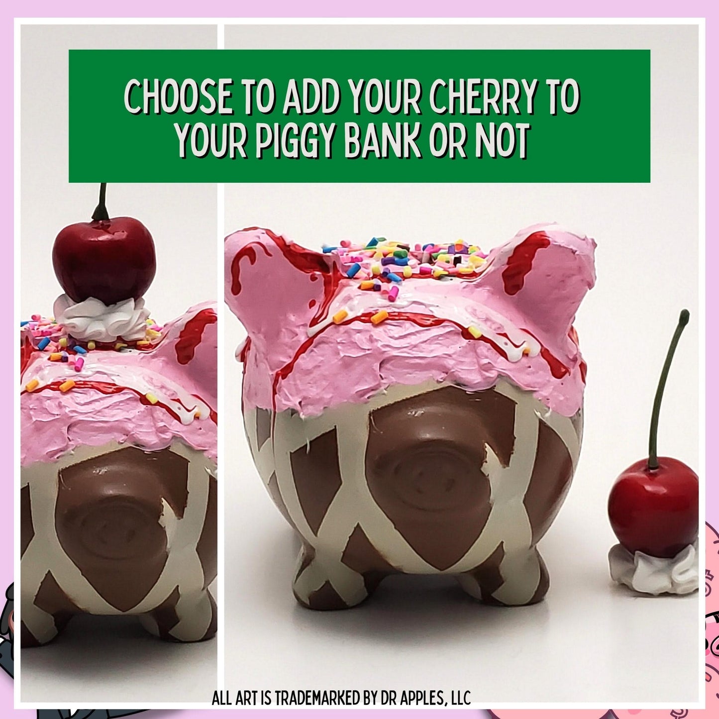 Ice Cream Piggy Bank | Strawberry with Chocolate Drizzle & Nuts | Unique Gift | Dr. Apples - Dr. Apples - Lacye A Brown