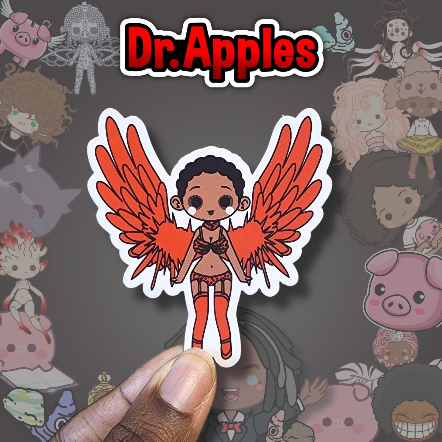 Sticker | Kawaii Vladonna Doll | African American | Red Wings | Dr. Apples - Dr. Apples - Lacye A Brown