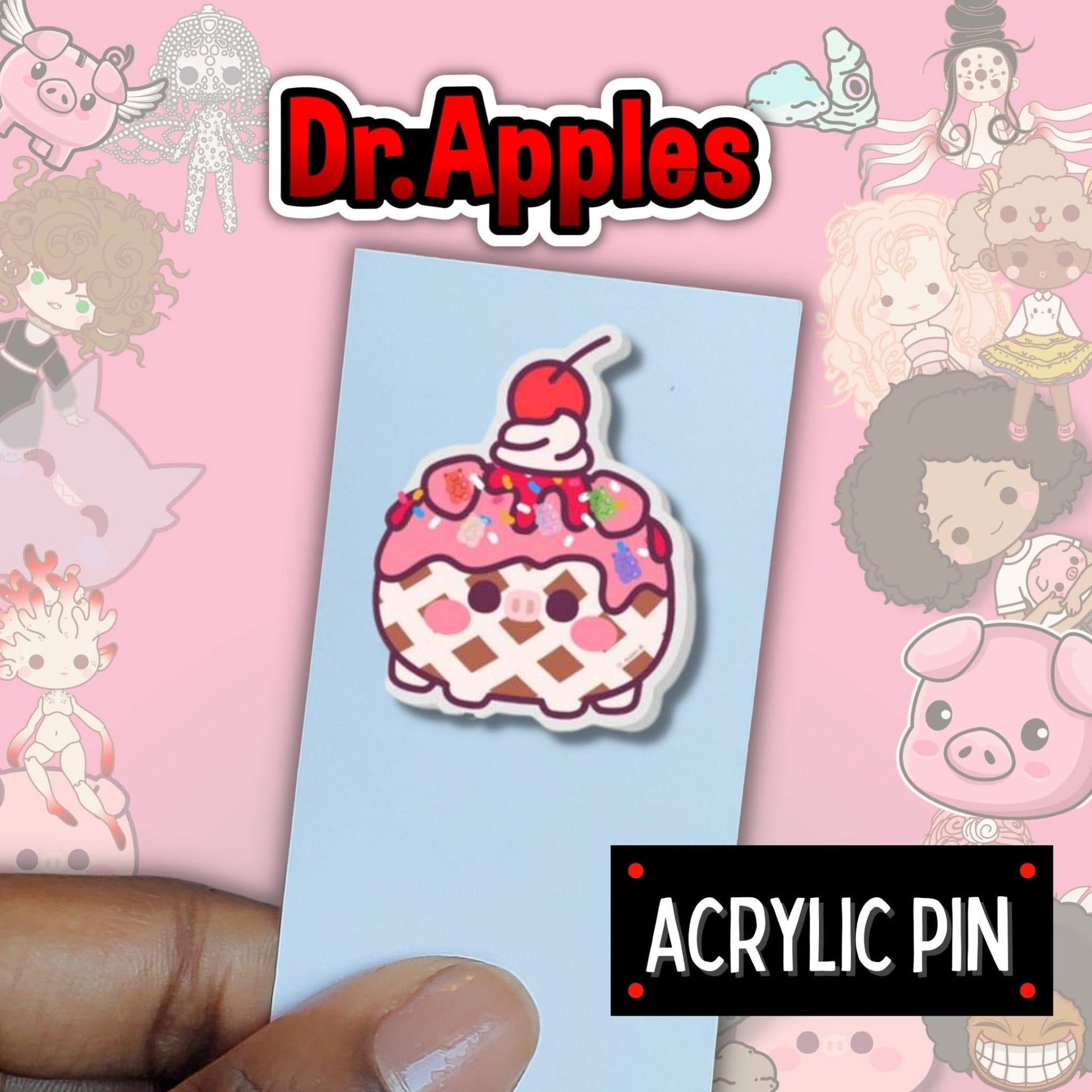 Cute Acrylic Art Doll Pin Twins Conjoined - Dr. Apples - Lacye A Brown
